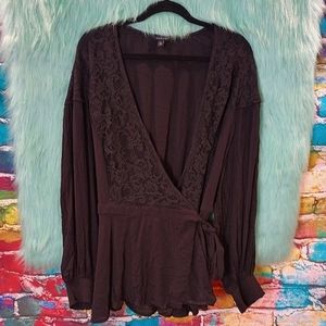 Torrid Black Deep V Neck Wrap Around Long Sleeve Top Size 5